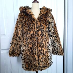 Faux Fur Leopard Coat With Hood